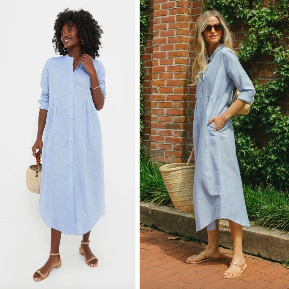 NEW Tuckernuck Lydell Maxi Dress Chambray Linen Breathable Button Front Preppy